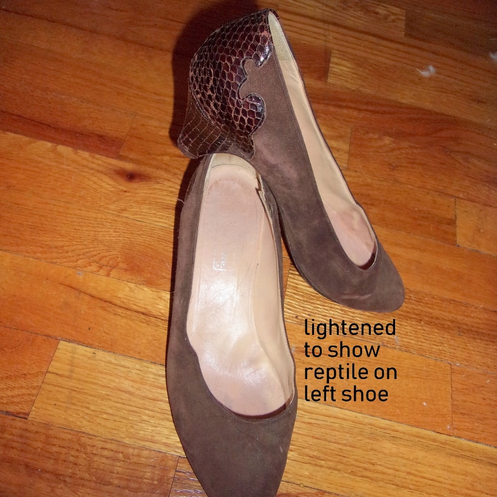 4 FOR $40~Vtg Geoffrey Beene Suede/Reptile Pumps